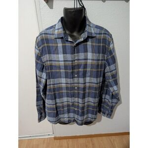 UNTUCKit 100% Linen Shirt Mens Large Blue Plaid Button Front  Wrinkle Resistant